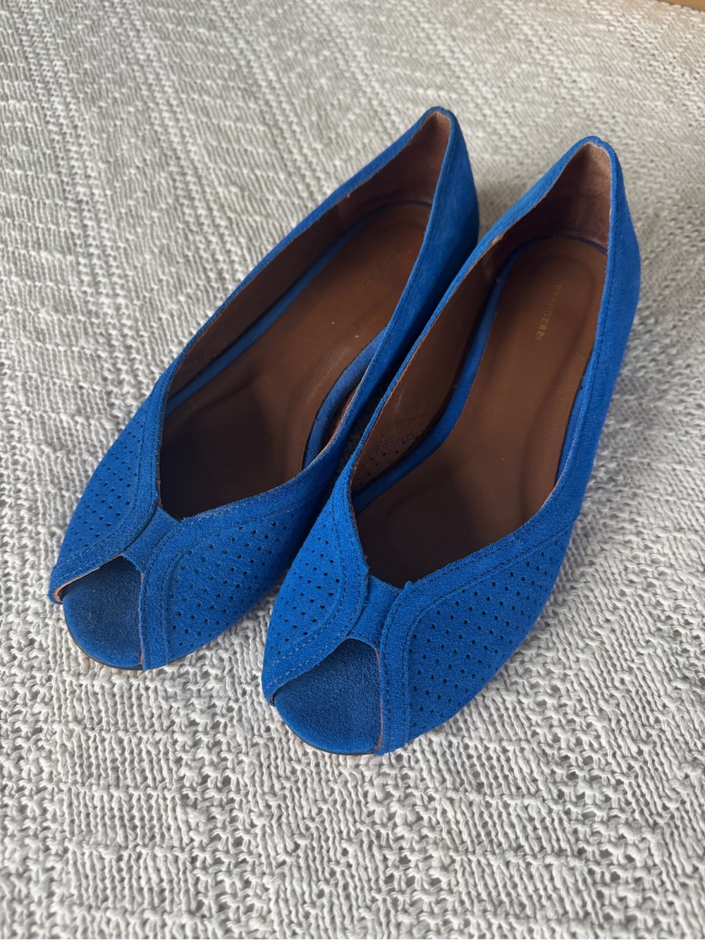 🔥 Anonymous Copenhagen Women’s Electric Blue Suede Peep-Toe Tiffy Flats 38 NIB
